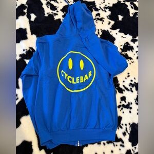 Cyclebar Blue Hoodie with Yellow Logo